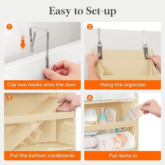 Lifewit 1 Pack Over the Door Organizer, 6 Section Clear Window Hanging Storage with 4 Side Pockets, Sturdy Anti Tilt 40 lbs Load Behind Door for Closet, Bedroom, Bathroom, Nursery, Dorm, Beige - Image 7
