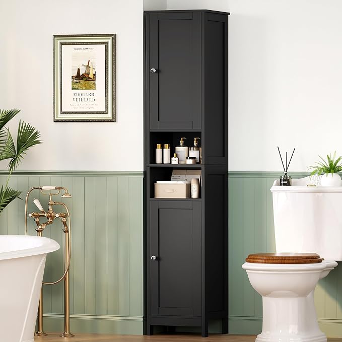 67" Tall Bathroom Cabinet with Adjustable Shelves and Doors | Narrow Bathroom Storage Cabinet for Small Space, Living Room, Entryway, Kitchen, Black - Image 2