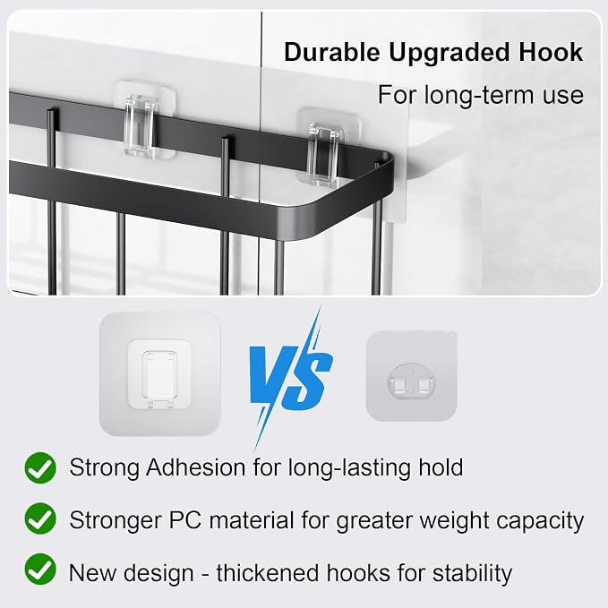 10 Pack Shower Caddy Adhesive Replacement, Waterproof Shower Shelf Adhesive Strips, Strong Adhesive Flat Hooks for Bathroom Storage Shelves and Kitchen Racks No Drilling, Clear - Image 6