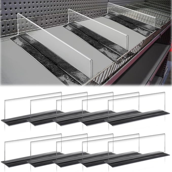 10 Pcs Clear Shelf Divider with Magnetic 12" L X 2" W X 3" HPlastic Shelf Separator Closet Divider, Clapboard Baffle for Storage Bedroom Bathroom Kitchen Office Supermarket Organization by Geelin