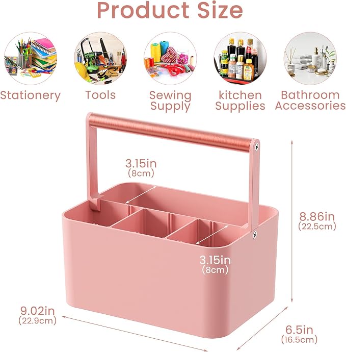 Pink Shower Caddy Portable: Plastic Bathroom Caddy Organizer with Handle, 4 adjustable compartments shower caddy with drainage holes, keeps items organized and dry, easy carry handle for college dorm - Image 7