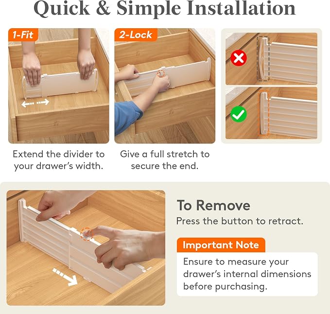 Lifewit 5" Tall Drawer Dividers, Adjustable Deep Drawer Organizer Clothes | 11.5"-18.5" Expandable Plastic Separators for Dresser, Kitchen, Cabinet, Nursery, Office, Socks & Underwear Storage, 8 Pack - Image 5