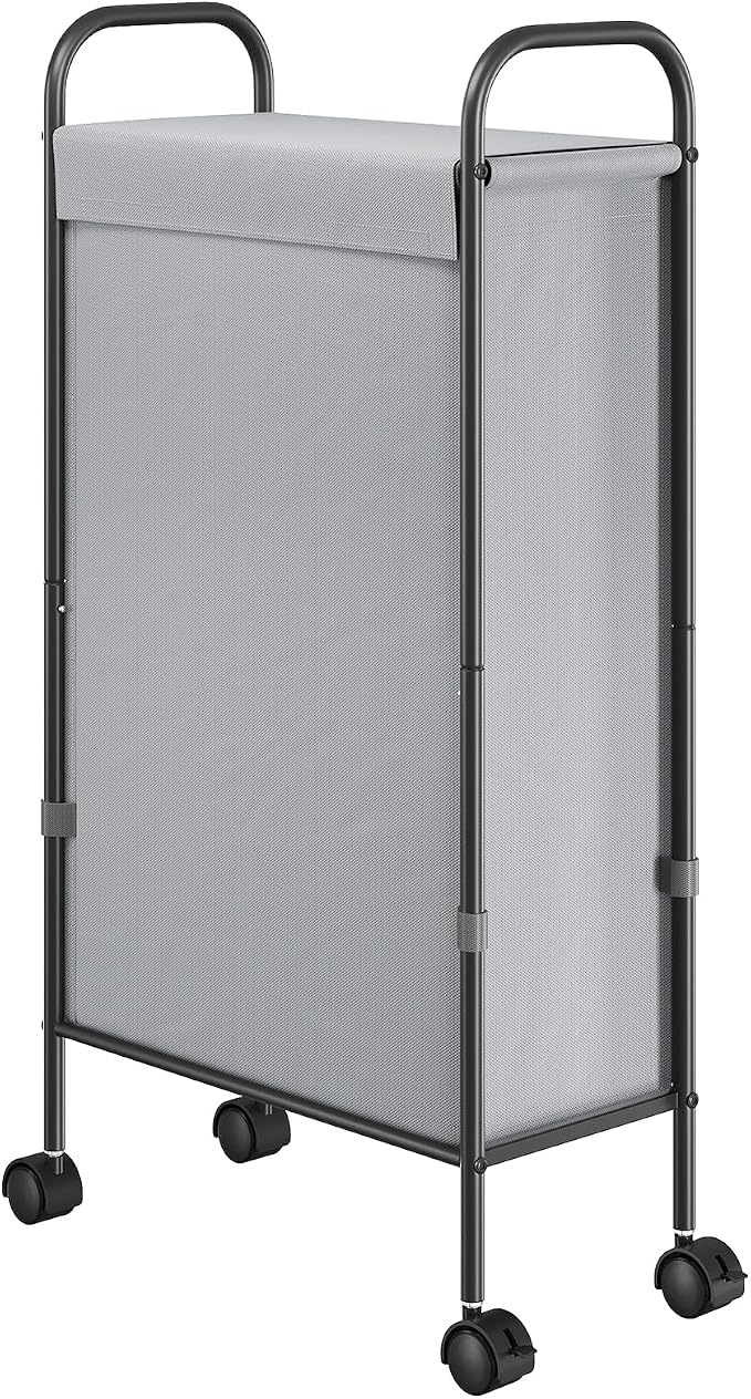 ELYKEN Slim Laundry Hamper with Lid & Wheels, 50L Rolling Laundry Basket | 7.9" Narrow Design, 50L, Removable Liner Bag, Lockable Wheels, Space Saving Clothes Hamper for Bathroom, Bedroom, Closet by ELYKEN