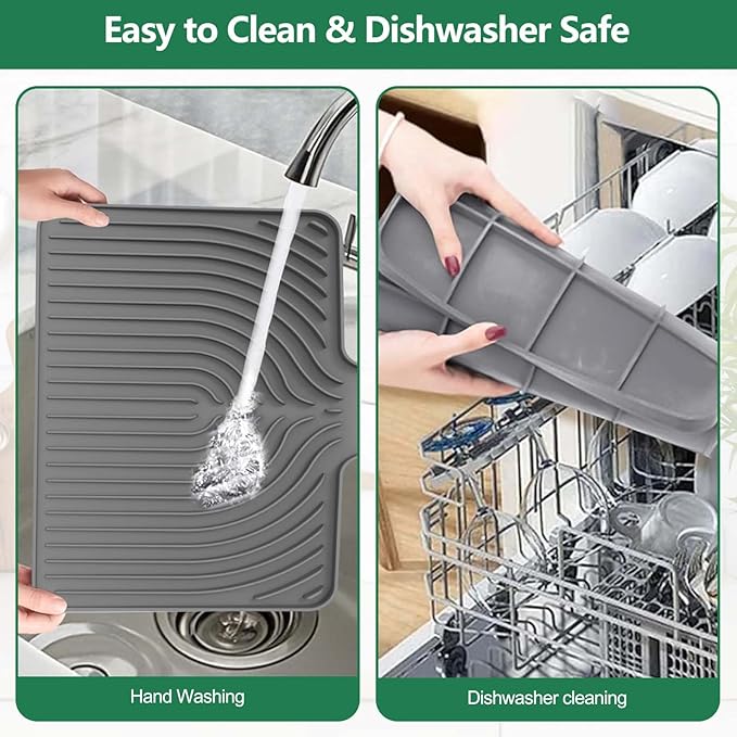 GUUKIN Dish Drying Mat, 14.7"x10.2" Drying Matt Kitchen Counter, Non-Slip Drying Pad, Easy Clean Pad for Countertop Protection, Multi-Functional Use (Grey) - Image 5