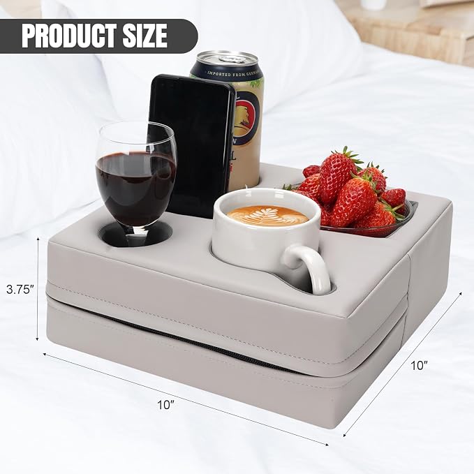 Couch Cup Holder Pillow - Sofa Drink Cup Holder Cozy Buddy | Bed Caddy Organizer Holds Remote, Snacks, Phones | Waterproof Anti-Spill Sofa Beverage Tray for Car, Pack, Beach, RV, Boat (PUGrey) - Image 4