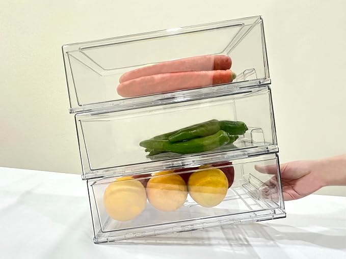 Stackable storage drawers, clear pull-out organizer with handles and non-slip pads for kitchen, refrigerator,office desktop, pantry and shelves, perfect for organization and storage (2 Pack, Large) - Image 4