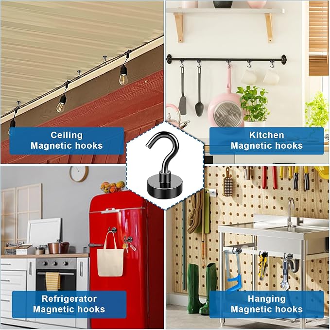 LOVIMAG Magnetic Hooks, Cruise Essentials 2026, 60 Pack-30LBS | Heavy Duty Strong Magnet Hook for Cruise Cabin, Refrigerator Fridge, Ship, Classroom, Kitchen Grills, Black - Image 3