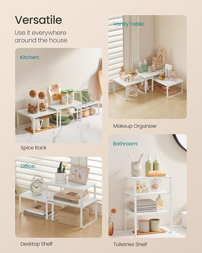 SONGMICS Cabinet Organizer Shelf, Set of 3 Spice Rack, Kitchen Storage | Kitchen Counter Shelves, Kitchen Storage, Spice Rack, Snow White and Matte White, BYSTRO Collection UKCS220WE01S - Image 5
