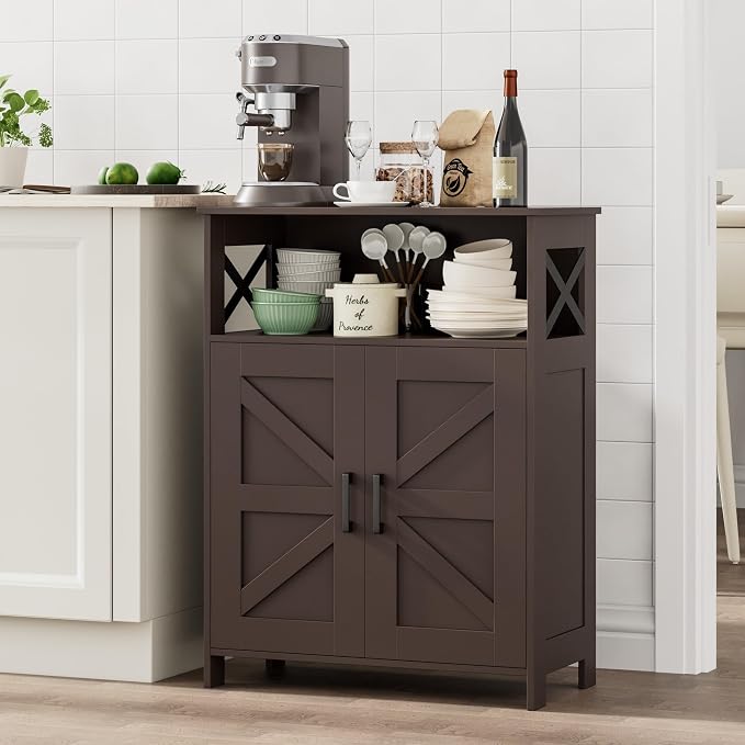 Homhedy Farmhouse Bathroom Storage Cabinet with Doors, Small Floor Cabinet | Toilet Paper Cabinet with Adjustable Shelf, Freestanding Storage Cabinet for Kitchen/Laundry/Living Room, 24"W, Brown - Image 7