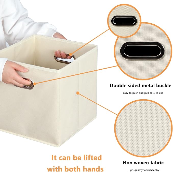 Yunkeeeper storage bins Cubes, Fabric Cube Organizer with Handle, Foldable Cube Bins for Cloth or Accessary Storage, 11x11x11, Set of 3, (Creamy White) - Image 4