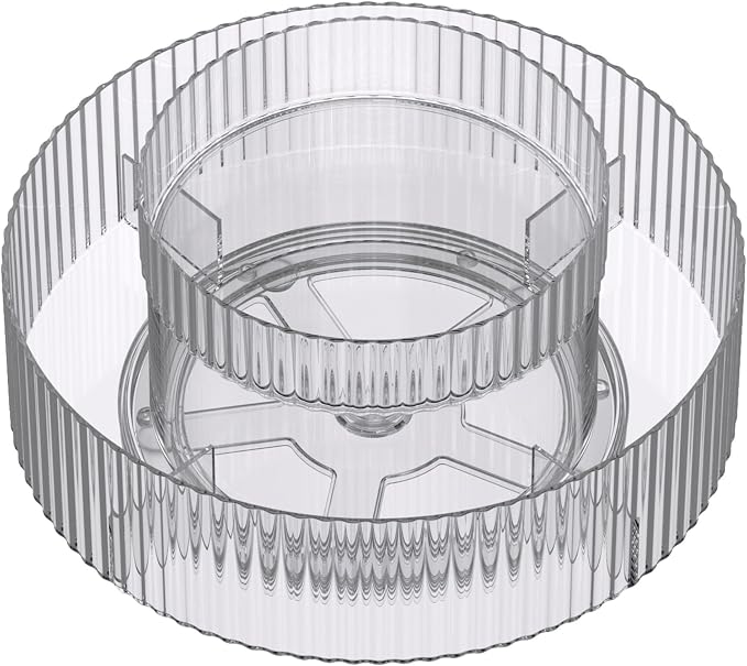 Plastic Lazy Susan Organizer,2 Tier Rotating Storage Turntable for Cabinet Clear Spice Rack,Makeup Spinning Organizer,Countertop Organizer for Kitchen,Pantry,Bathroom,Office by vacane