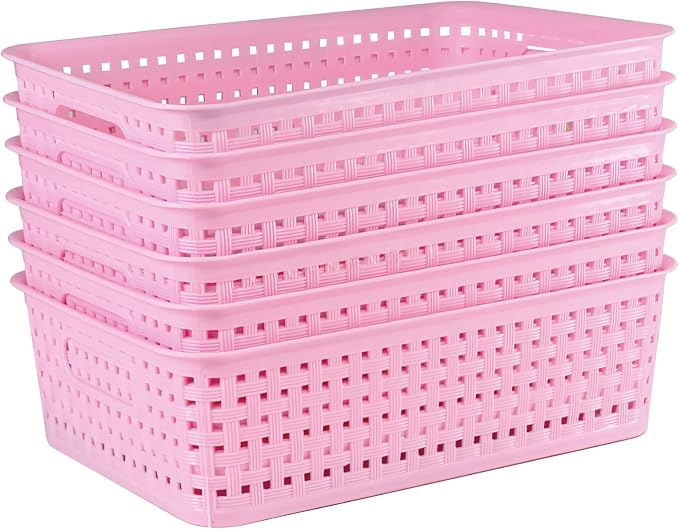 8 Pack Small Pantry Organization and Storage Bins - Household Organizers for Laundry Room, Bathrooms, Bedrooms, Kitchens, Cabinets, Countertops, Under Sink or On Shelves (Pink) - Image 8