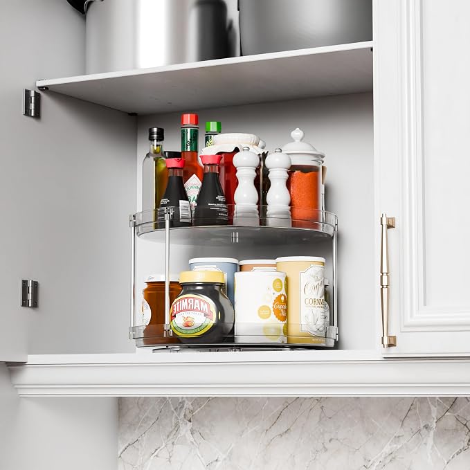 2 Tier Lazy Susan Turntable for Cabinet,Countertop,Pantry,12"W Spinning Seasoning Organizer,Double Rotating Kitchen Spice Rack Organizer and Condiments,Medicine,Vitamin Bottle Organizer Carousels,1Pc - Image 2