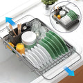 Kitsure Dish Drying Rack for Kitchen Counter,12.2''W x 15.7''~23''L, Grey | Stainless Steel Sink Organization, Cutlery Holder, Home and Appartment Decor by Kitsure