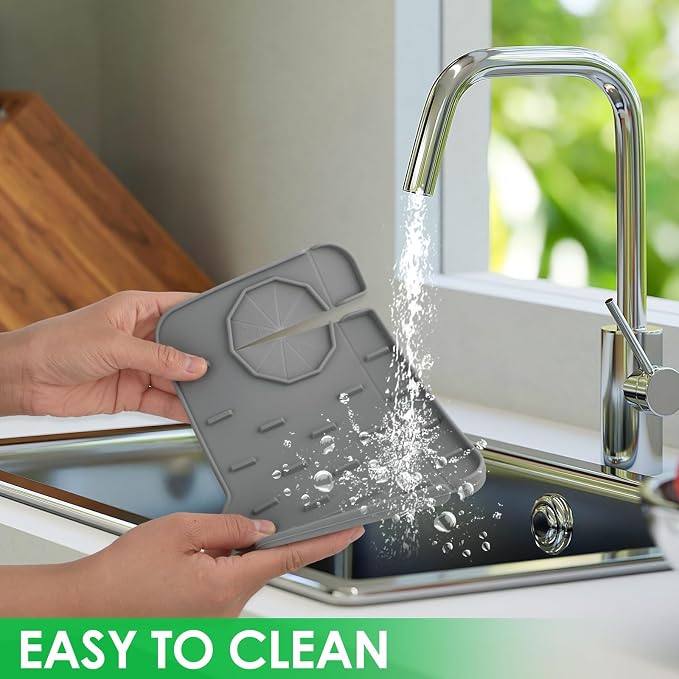 Silicone Sink Faucet Splash Guard Mat, Soap Dish Pad, Drip Catch Sponge Holder, Sink Protector Tray for Kitchen and Bathroom Countertops, 8.3 x 5.7 Inch - Image 6