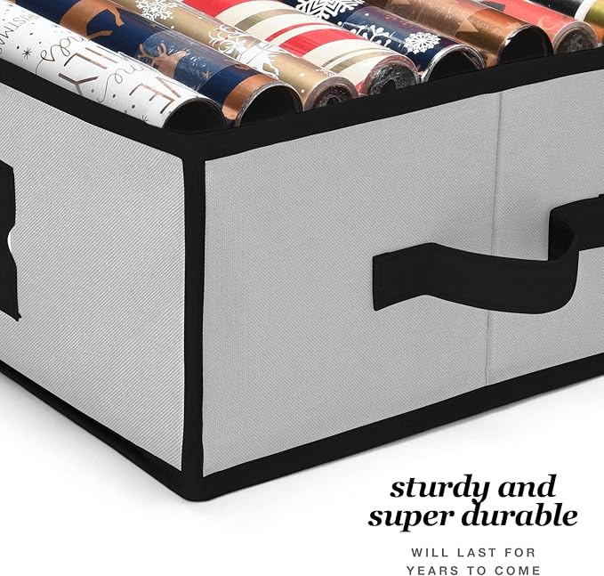 Gift Wrap Organizer, Christmas Wrapping Paper Storage Bag w/Useful Pockets for Xmas Accessories, Fits Upto 24 Rolls, Underbed Storage for Holiday Decorations, Large Capacity Storage Box - Image 7