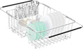 Fanbsy Large Dish Drainer Rack in Sink Adjustable, Expandable 304 Stainless Steel Metal Dish Drying Rack Organizer with Stainless Steel Utensil Holder Over Inside Sink Counter, Rustproof by Fanbsy