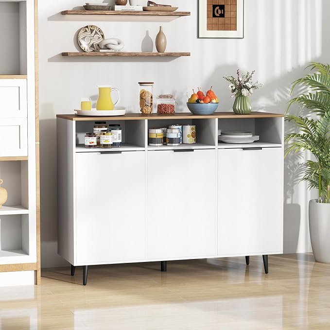 GIANTEX Sideboard Cabinet, 47" Kitchen Buffet Cabinet w/Storage Compartment | Credenza Buffet Table with Compartments, Countertop, 3 Doors for Living Room, Entryway, Coffee Bar - Image 4