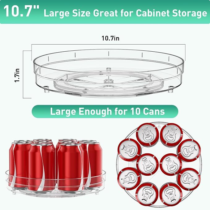 Optish 2 Pack Large Lazy Susan Organizer for Cabinet, Non-Skid, 10.7" | Fridge Organizer and Storage, Rotating Spice Organizer, for Pantry, Kitchen, Table Top, Countertop, Easy Access, Load 15 lbs - Image 3