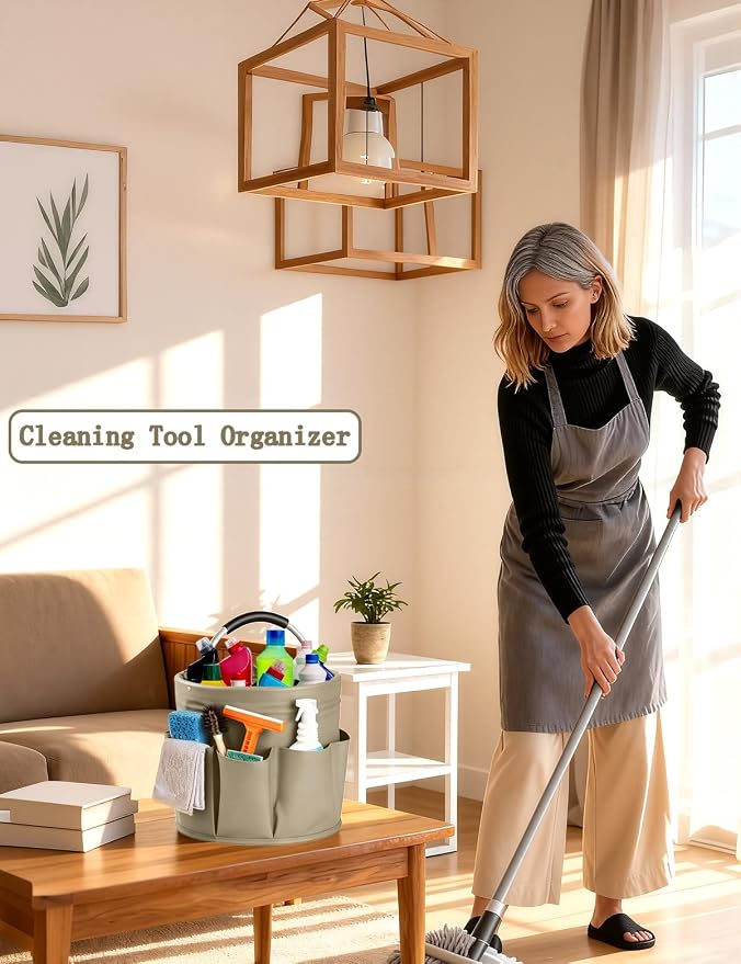 Cleaning Caddy with Handle, for Cleaning Supplies Organizer Bucket | Foldable Storage Tote with 6 Pockets,17L Large Capacity Basket for Household Organizer,Laundry Room,Bathroom & Home - Image 4