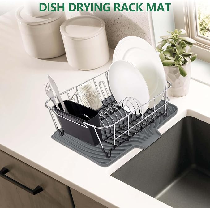 GUUKIN Dish Drying Mat, 14.7"x10.2" Drying Matt Kitchen Counter, Non-Slip Drying Pad, Easy Clean Pad for Countertop Protection, Multi-Functional Use (Grey) - Image 4