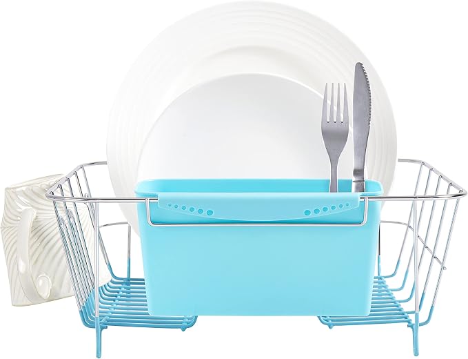 Sweet Home Collection 2 Piece Dish Drying Rack Set Drainer with Utensil Holder Simple Easy to Use Fits in Most Sinks, 14.5" x 13" x 5.25", Turquoise Blue (Pack of 12) - Image 3