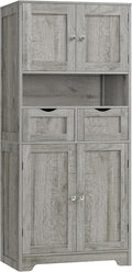 Iwell Tall Storage Cabinet with Adjustable Shelf, Bathroom Cabinet with 2 Drawers, Linen Cabinet for Living Room, Grey by IWELL