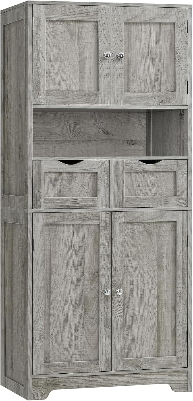 Iwell Tall Storage Cabinet with Adjustable Shelf, Bathroom Cabinet with 2 Drawers, Linen Cabinet for Living Room, Grey by IWELL