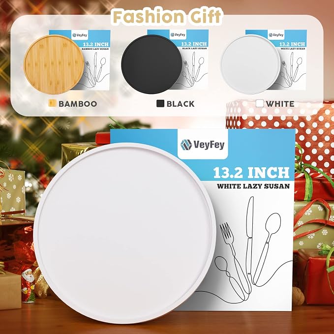 White Lazy Susan, 13.2 Inch Non-Skid Bamboo Turntable | Kitchen Table Cabinets and Closets, Wood Organizer for Kitchen Countertop - Image 5