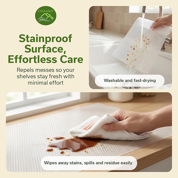 EVALAND Shelf Liner Cabinet Liner Non-Adhesive Drawer Liner 23.6 in x 20 FT | Non-Slip, Washable, Waterproof, Fridge Liners, Contact Paper, Shelf Liners for Cabinets, Kitchen, Refrigerator, Clear - Image 5