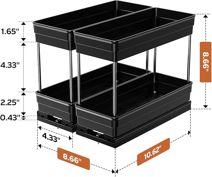 Pull Out Spice Rack Organizer for Cabinet, 2 Pack 2 Tier Sliding Spice Rack | Dual Rail, Slide Out Seasoning Organizer for Kitchen Cabinets, No Drill Installation, Space Saving Cabinet Storage Organizer - Image 5