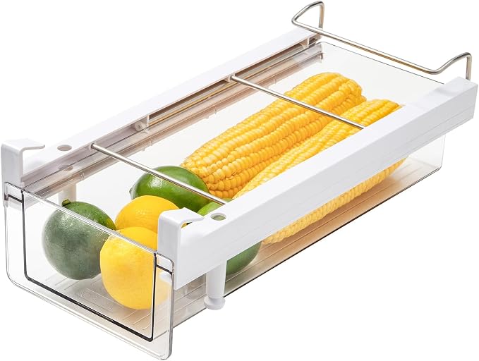 Refrigerator Organizer Bins, Clear Plastic Fridge Drawer With Handle Pull Out Fridge Drawer Organizer Under Shelf Drawer For Cheese, Deli Meat, Drinks, Fruit, Vegetable, Heavy Duty-M by vacane