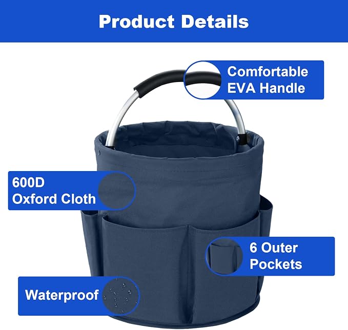 Cleaning Caddy with Handle, Cleaning Products Organiser, 17L Foldable Storage Basket, Cleaning Caddy Organiser, Portable Multi Cleaning Bucket Bag for Home, Garden (Dark Blue) - Image 5