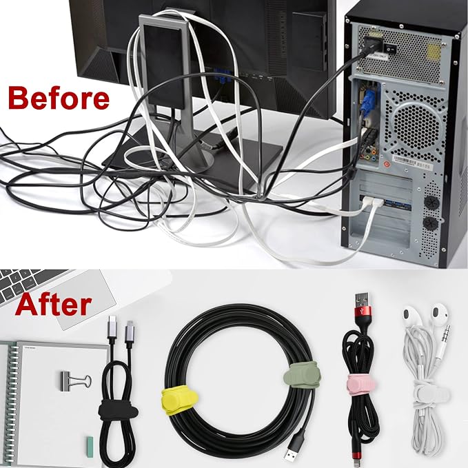100Pcs Silicone Cable Ties, Cord Organizer Cable Management-Multi | Reusable Cord Ties for Electronics, Office Desk Accessories, Home Travel Essentials, Easy to Use, 4.2 Inch-5 Colors - Image 4