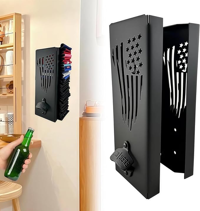 2 in 1 Metal Can Cooler Holder with Bottle Opener - Wall Mount, Compatible with Standard Can Cooler, Beer Sleeves Organizer and Dispenser for Home Family Bar - Image 2