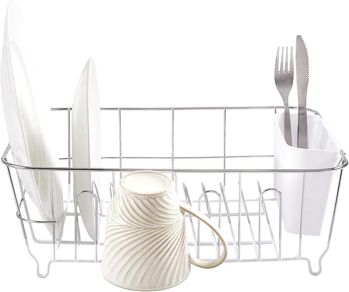 Sweet Home Collection 2 Piece Dish Drying Rack Set Drainer with Utensil Holder Simple Easy to Use Fits in Most Sinks, 14.5" x 13" x 5.25", White (Pack of 12) - Image 2