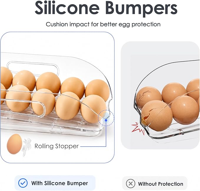 SMRCAD 36-Egg Dispenser with Silicone Bumpers, Auto-Rolling, Stackable | BPA-free food-grade PET | Stackable with lid | Built-in handle | Fits Large to Jumbo Eggs | Hand wash only - Image 3