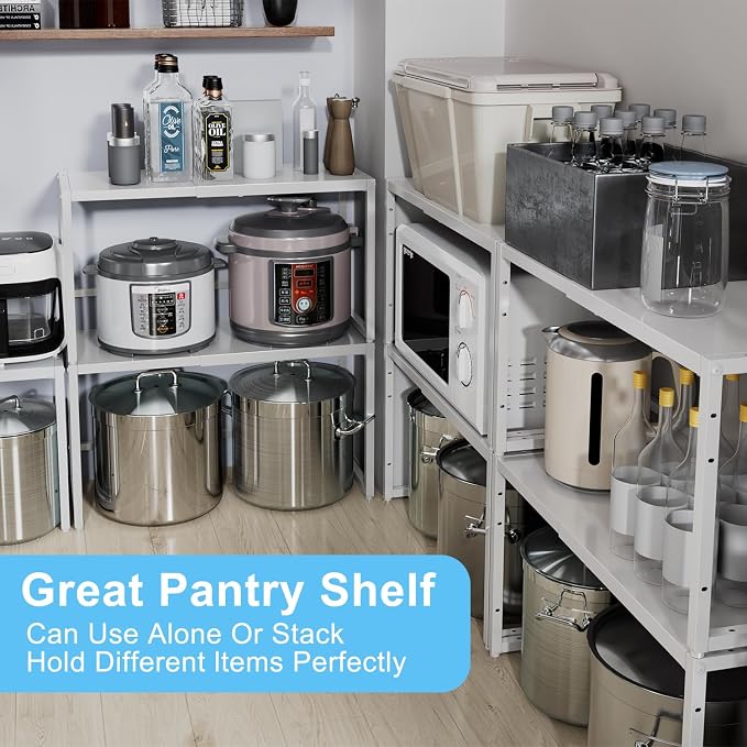 Expandable Kitchen Storage Shelves,110LBS Heavy Duty Metal Shelving Units and Storage For Small Appliance, Adjustable Stackble Storage Shelf Organizer For Kitchen Cabinet Pantry Warehouse Garage,White - Image 6