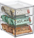 mDesign Plastic Stackable 3-Drawer Kitchen Storage Organizer - Bin with Divided Pull-Out Drawers for Pantry, Shelf, Fridge/Refrigerator, and Freezer Organization - Lumiere Collection - Clear by mDesign
