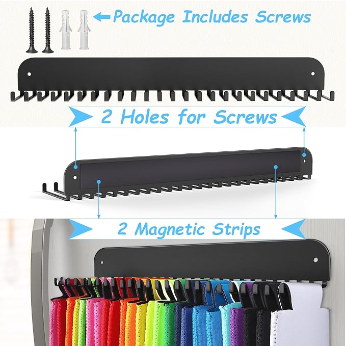 RESOVO 2 Pack Can Cooler Sleeves Holder Magnetic for Fridge, Beer Sleeves Dispenser Organizer for Storage w/ 25 Hooks, with Screws for Wall Mounted, for Holidays Wedding Party - Image 7
