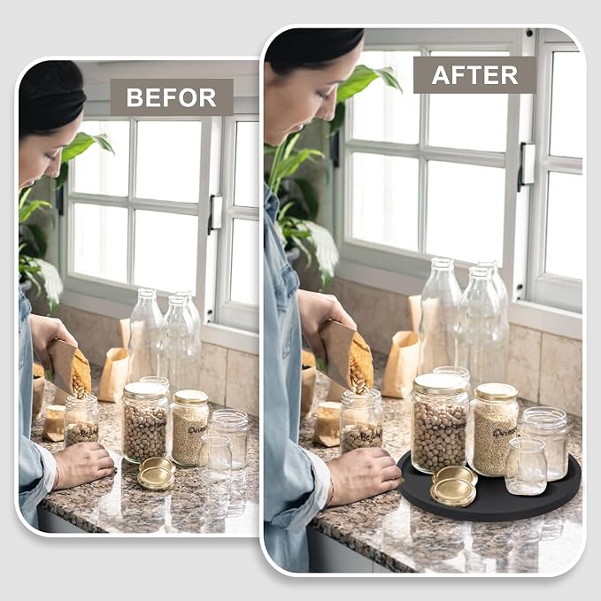 12" Black Wooden Lazy Susan Turntable for Table Top Round Bathroom Tray | Wood Lazy Susan Organizer for Cabinet Dining Table Kitchen Sink Counter Decorative Large Lazy Susan Rotating Tray Spice Rack - Image 6