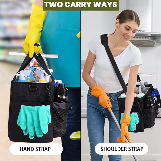 Large Cleaning Caddy Bag Built-in hard plastic sheet Aluminum foil lining | Waterproof nylon, aluminum foil lining, detachable dividers, dual straps for housekeepers - Image 5