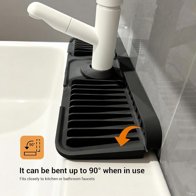 ZJWZLG Faucet Mat for Kitchen Sink, 14"X5.5" Silicone Sink Splash Guard , Snap-On Design & 7°slope Fast Drain, Folding Sink Faucet Mat for Universal Kitchen Bathroom Sink(Black) - Image 3