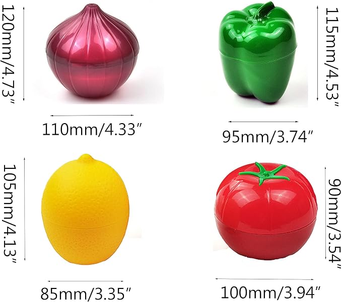 4 PCS Fruit & Vegetable Shaped Food Saver Storage Containers | Storage Holder Refrigerator Vegetable Crisper(Onion, tomato, lemon, green pepper) - Image 2
