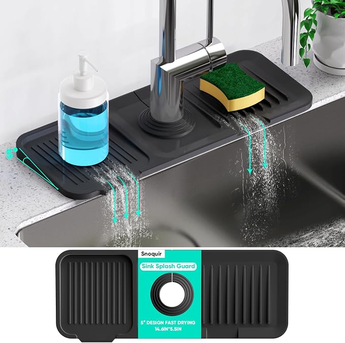 14.6'' Faucet Mat for Kitchen Sink [5°Slope Fast Self-draining] Kitchen Sink Splash Guard Silicone Kitchen Sink Faucet Mat Splash Guard for Kitchen Sink Area Tidy Splash Faucet Guard Draining Mat - Image 8