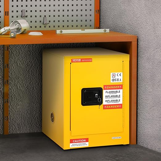 VEVOR Flammable Cabinet 17" x 17" x 22", 12 GalCold-Rolled Steel Flammable Liquid Storage Cabinet, Explosion Proof with 1 Adjustable Shelf 1 Door for Commercial Industrial Use, Yellow - Image 2
