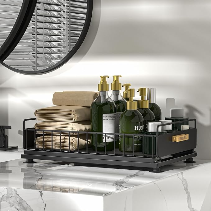 Under Sink Organizer, 2 Packs Under Sink Organizers and Storage, Slide Out Pull Out Cabinet Organizer Shelf with Metal Drawers for Kitchen Bathroom Pantry, Black - Image 7