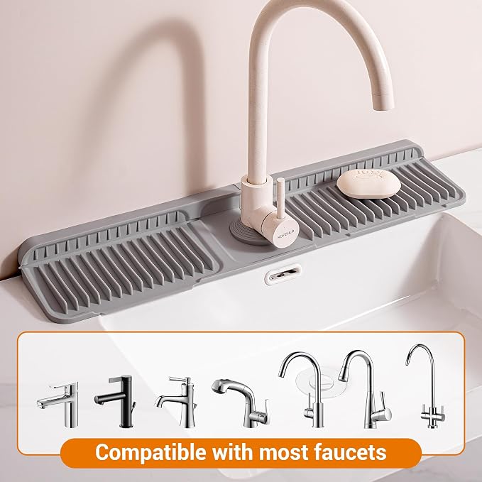 ZJWZLG Faucet Mat for Kitchen Sink, 24"X5.5" Silicone Sink Splash Guard , Snap-On Design & 7°slope Fast Drain, Folding Sink Faucet Mat for Universal Kitchen Bathroom Sink(Grey) - Image 7