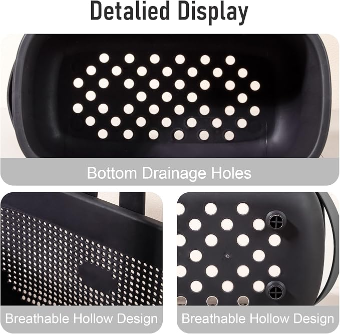 Portable Shower Caddy Basket with Handles Plastic Storage Basket Black | Sturdy Drainage Large Capacity Organizer Basket with Silicone Handles for Bathroom Kitchen Bedroom College Dorm Essentials - Image 4