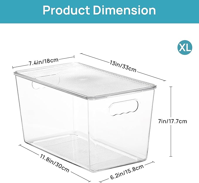 Vtopmart 10 Pack Clear Stackable Storage Bins with Lids and Handles, XLarge | BPA-free Plastic, Organize Vertically, For Pantry Kitchen Fridge Cabinet Closet Bathroom, Built to Last, Easy to Move - Image 2